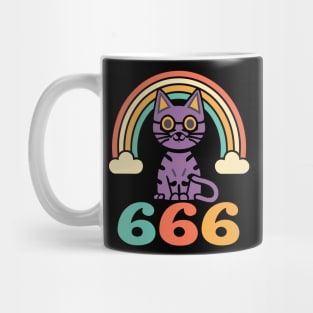 "Funny 666 Cute Cat Vintage Rainbow Art - Playful Retro Charm Mug